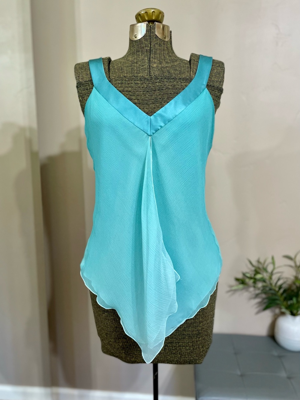 Vintage Y2K Nine West Turquoise Silk Chiffon Cami Tank Top Flowy Coquette Fairy